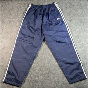 Vintage Adidas Snap Button Track Pants Men's XL Blue Silky Baggy Wide Leg Y2K